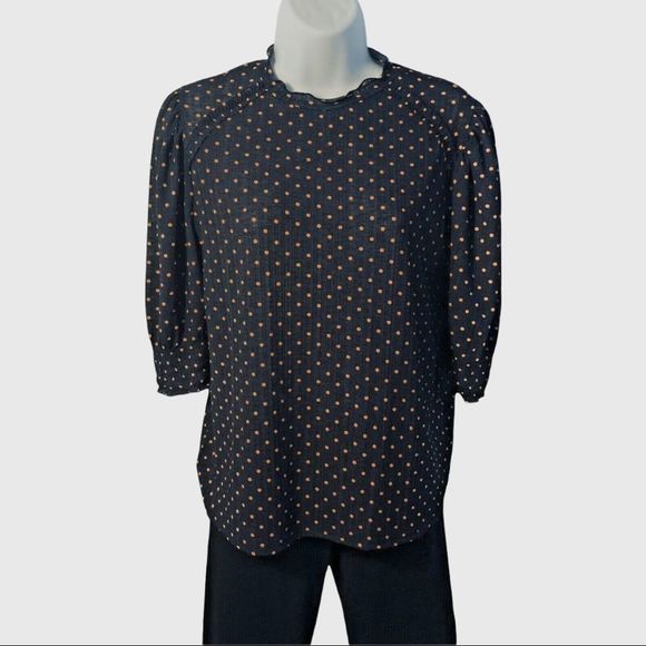 Zara Collection Woman Basic Blue and Orange Polka Dot 3/4 Sleeve Top - Picture 1 of 10